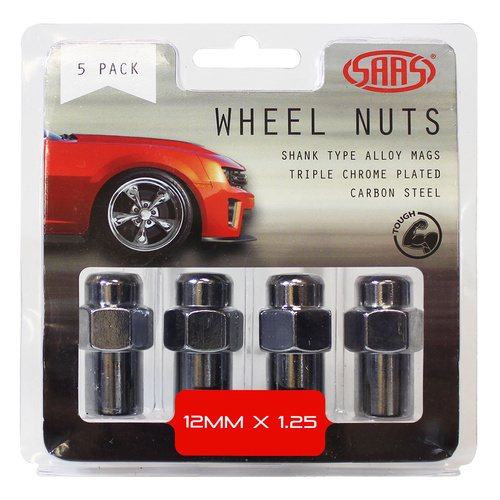 SAAS Wheel Nuts, Mag 12 x 1.25 Chrome 43mm, Set Of 5