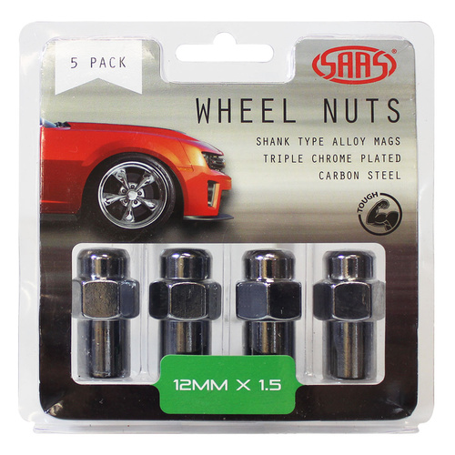SAAS Wheel Nuts, Mag 12 x 1.50 Chrome 43mm, Set Of 5