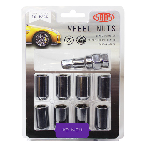 SAAS Wheel Nuts, S/D Int Hex 1/2 Inc Key Chrome, Set Of 10