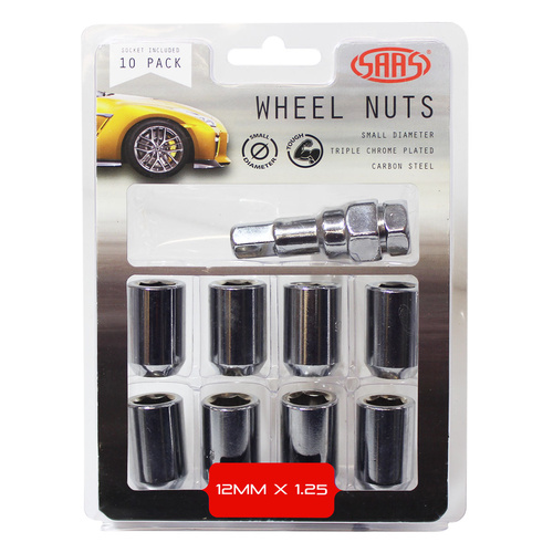 SAAS Wheel Nuts, S/D Int Hex 12 x 1.25 Inc Key Chrome, Set Of 10