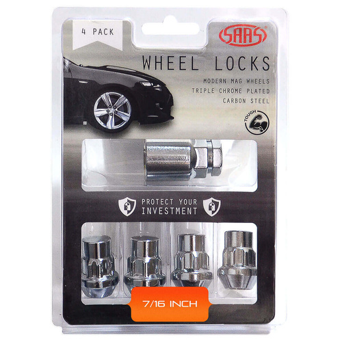 SAAS Lock Nuts, Splined Bulge, 7/16mm Chrome, Set Of 4