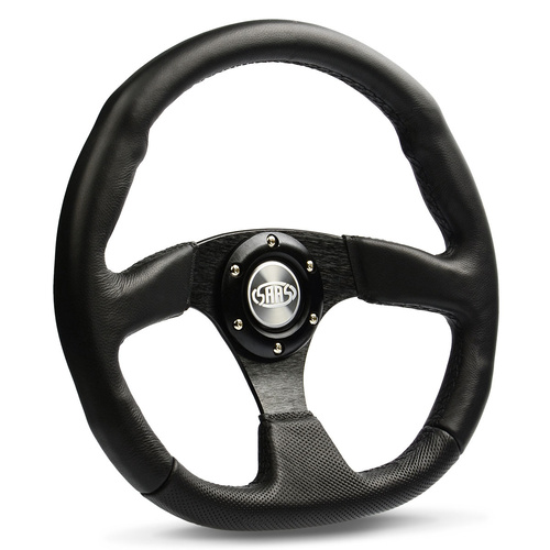 SAAS Steering Wheel Leather 14 in. Black Flat Bottom, Each