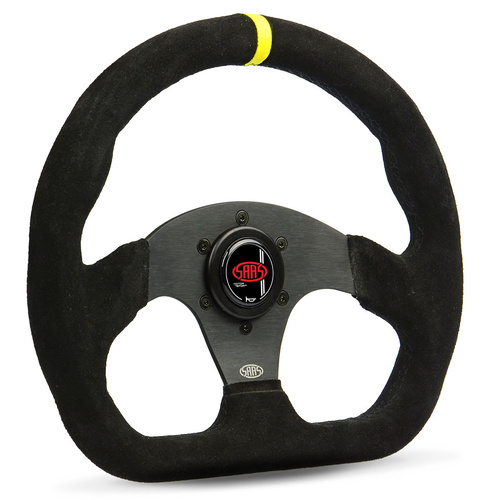 SAAS Steering Wheel Suede 13 in. Black Flat Bottom + Indicator, Each