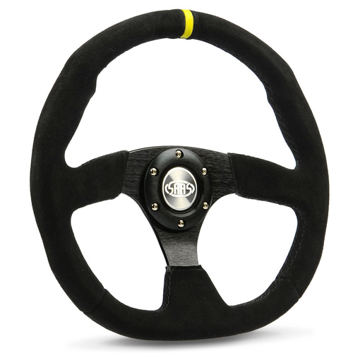 SAAS Steering Wheel Suede 14 in. Black Flat Bottom + Indicator, Each