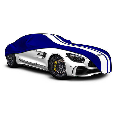 SAAS Car Cover Indoor Classic Medium 4.5M Blue With White Stripes