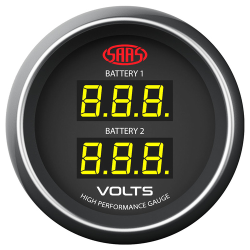 SAAS Dual Volt Digital Gauge 8V-18V 52mm Black Muscle Series, Each