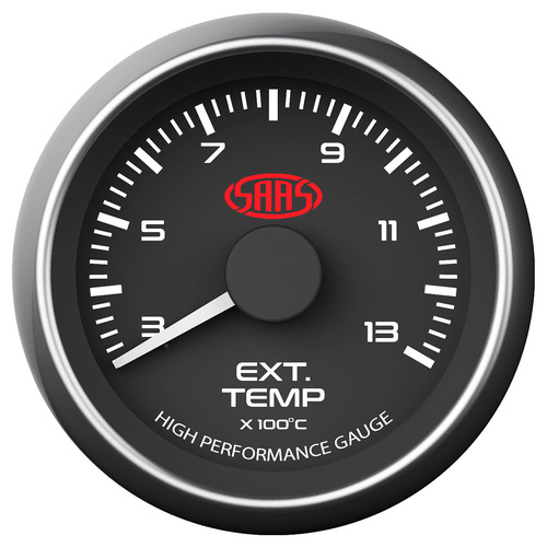 SAAS Exhaust Temp Gauge 300°-1300° 52mm Black Muscle Series, Each