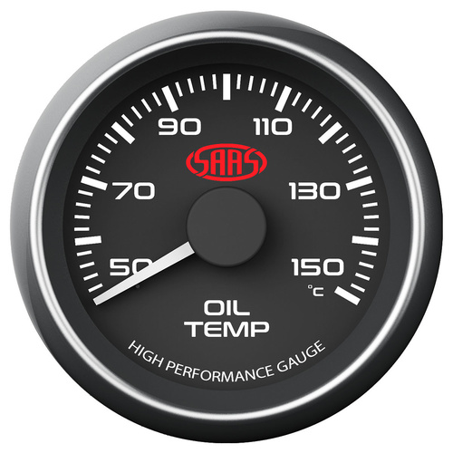 SAAS Oil Temp Gauge 50°-150° 52mm Black Muscle Series, Each