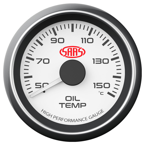 SAAS Oil Temp Gauge 50°-150° 52mm White Muscle Series, Each