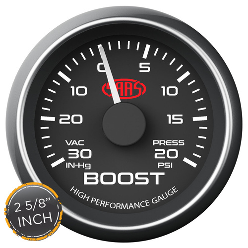 SAAS Boost Gauge 30Inhg-20Psi 2 5/8 Inch Black Muscle Series, Each