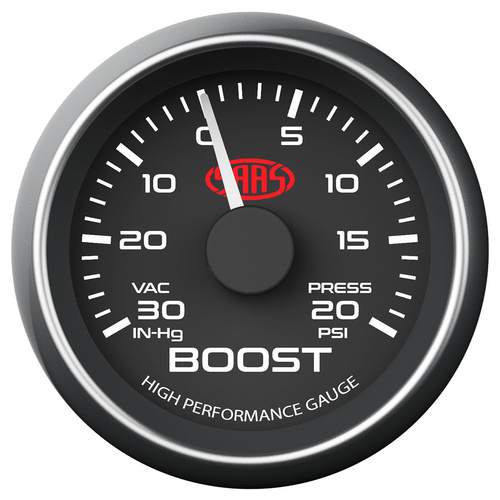 SAAS Boost Gauge 30Inhg-20Psi 52mm Black Muscle Series, Each