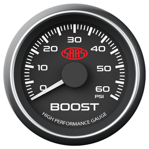 SAAS Boost Gauge Diesel 0-60 Psi 52mm Black Muscle Series, Each