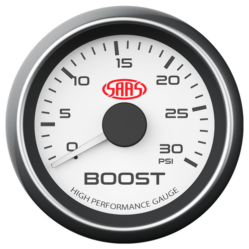 SAAS Boost Gauge Diesel 0-30 Psi 52mm White Muscle Series, Each