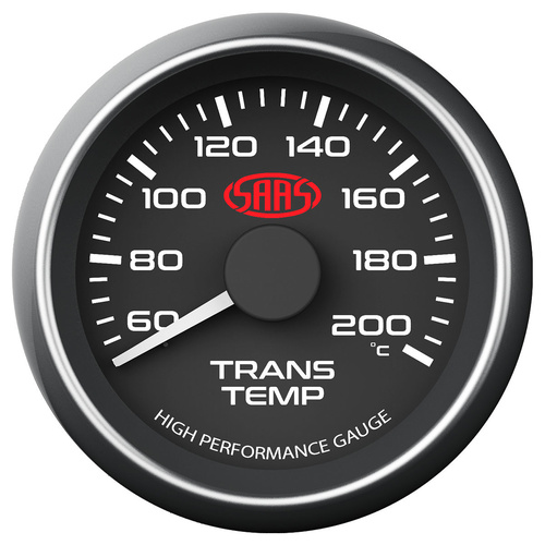 SAAS Trans Temp Gauge 60°-200° 52mm Black Muscle Series, Each