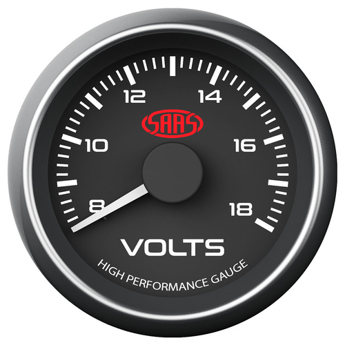 SAAS Volt Gauge 8V-18V 52mm Black Muscle Series, Each