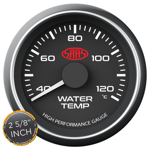 SAAS Water Temp Gauge 40°-120° 2 5/8 Inch Black Muscle Series, Each