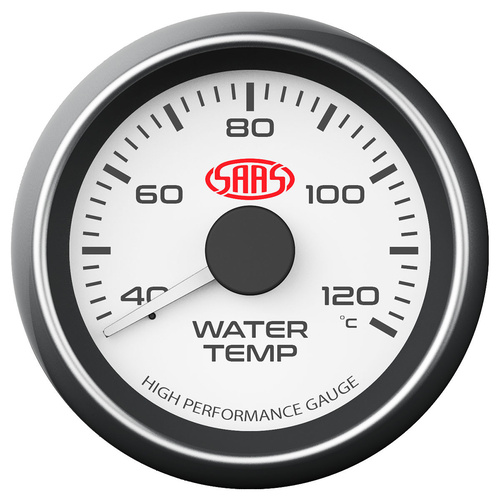 SAAS Water Temp Gauge 40°-120° 52mm White Muscle Series, Each