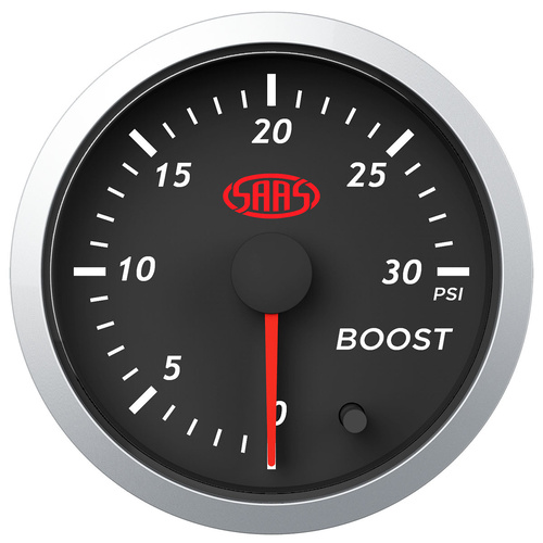 SAAS Boost Gauge Diesel 0-30 Psi 52mm Black Street Series, Each