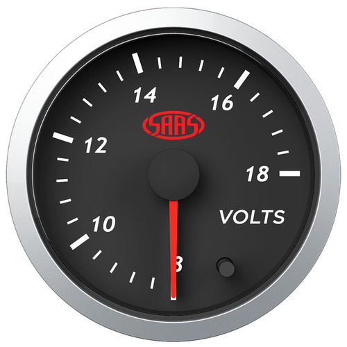 SAAS Volt Gauge 8V-18V 52mm Black Street Series, Each