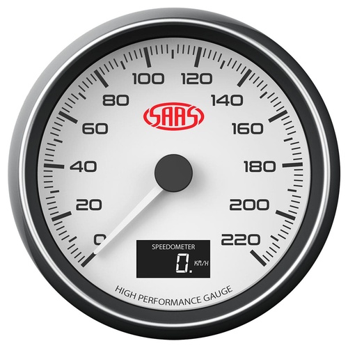 SAAS Speedometer 0 - 220 Kph 3 1/2 Indash White, Each