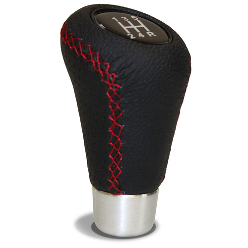 SAAS Leather Gear Knob Black-Red Stitch With 8 Shift Patterns, Set