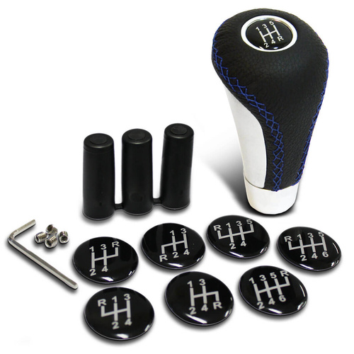 SAAS Leather Gear Knob Blue -Aluminium Insert With 8 Shift Patterns, Set