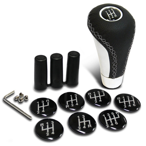 SAAS Leather Gear Knob Grey -Aluminium Insert With 8 Shift Patterns, Set