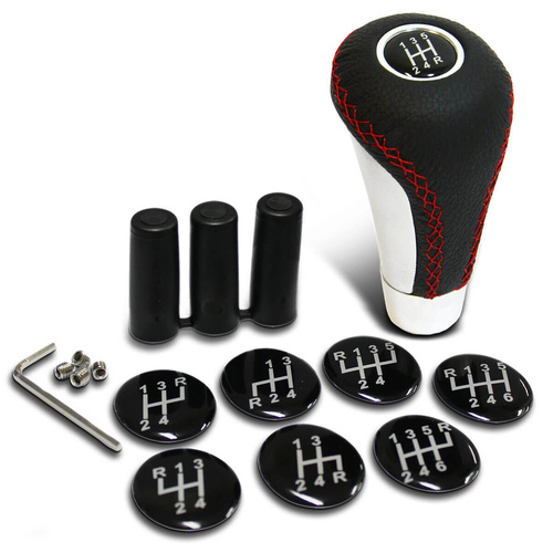 SAAS Leather Gear Knob Red -Aluminium Insert With 8 Shift Patterns, Set