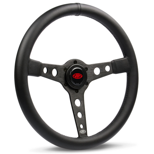 SAAS Steering Wheel Leatherette 14 in. Retro Black Spoke Black Stitc, Each