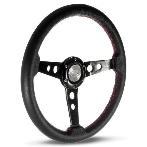 SAAS Steering Wheel Leather 14 in. Retro Black Spoke, Each