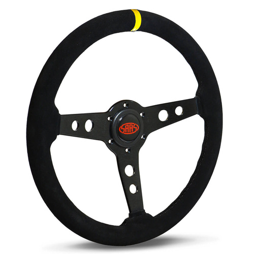 SAAS Steering Wheel Suede 14 in. Retro Black Spoke + Indicator, Each