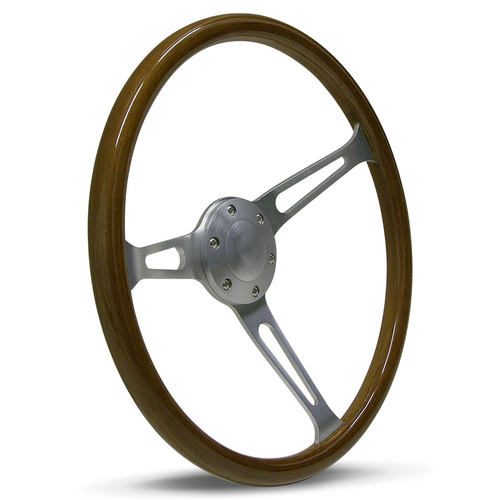 SAAS Steering Wheel Wood 15 in. Classic Brushed Alloy Slotted, Each