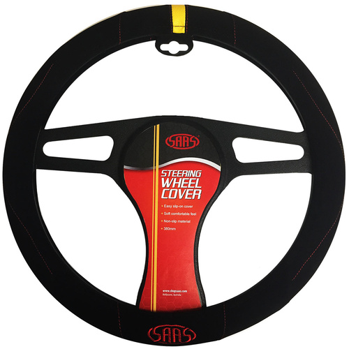 SAAS Steering Wheel Cover Blk Suede With Indic+Logo 380mm