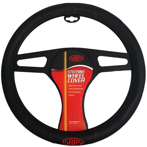 SAAS Steering Wheel Cover Blk Poly With Logo 380mm