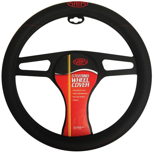 SAAS Steering Wheel Cover Blk Poly With Logo 380mm
