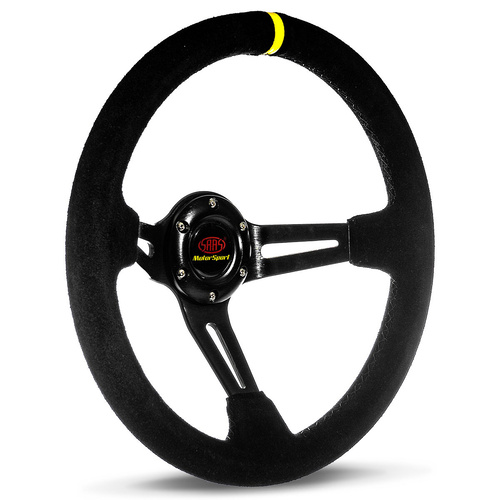 SAAS Steering Wheel Suede 14 in. D.Dish Black Slotted + Indicator, Each