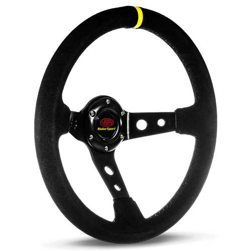 SAAS Steering Wheel Suede 14 in. Gt D.Dish Black With Holes + Indicator, Each