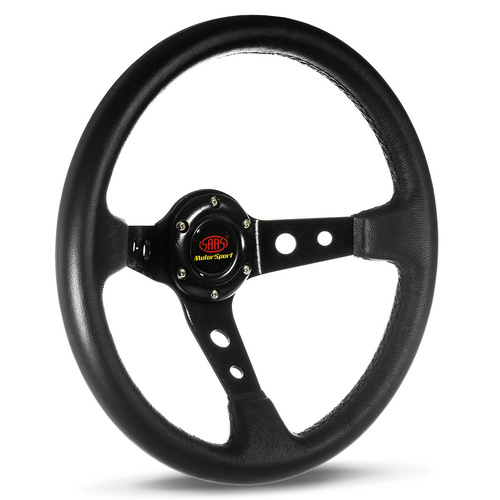 SAAS Steering Wheel Leather 14 in. Gt D.Dish Black With Holes No Indicator, Each