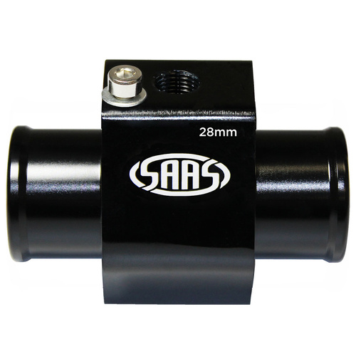 SAAS Water Temp Adapter Rad Hose 28mm Black Aluminium, Each