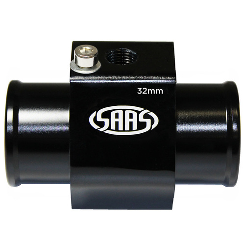 SAAS Water Temp Adapter Rad Hose 32mm Black Aluminium, Each