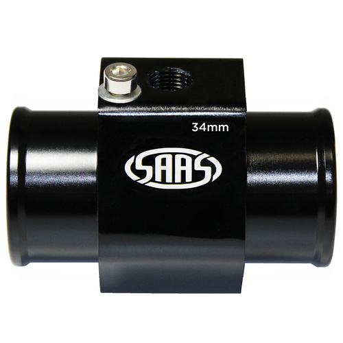 SAAS Water Temp Adapter Rad Hose 34mm Black Aluminium, Each
