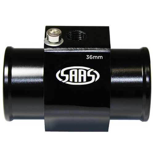 SAAS Water Temp Adapter Rad Hose 36mm Black Aluminium, Each