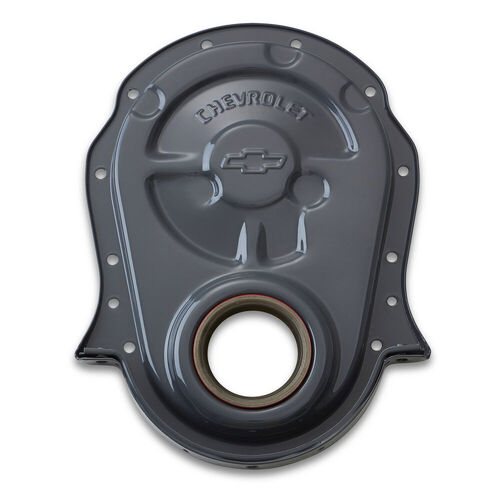 Proform , Chevy Timing Chain Cover Chevrolet & Bowtie Emblem, Shark Gray Finish