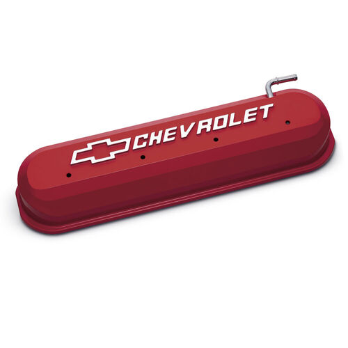 Proform , Chevrolet LS Slant-Edge Valve Covers, Red; Raised and Machined Bowtie & Lettering