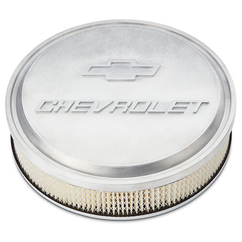 Proform , Slant-Edge Air Cleaner Chevrolet & Bowtie Design, Powdercoat Ready; Raised Chevrolet & Bowtie Emblems
