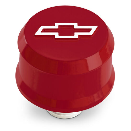 Proform , Slant-Edge Aluminum Push-In Air Breather Cap, Red; Raised & Machined Bowtie Emblem