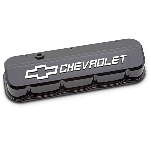 Proform , Chevrolet Big-Block Slant-Edge Valve Covers, Liquid Black; Tall; Raised and Milled Emblems