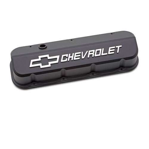 Proform , Chevrolet Big-Block Slant-Edge Valve Covers, Black Crinkle; Tall; Raised and Milled Emblems
