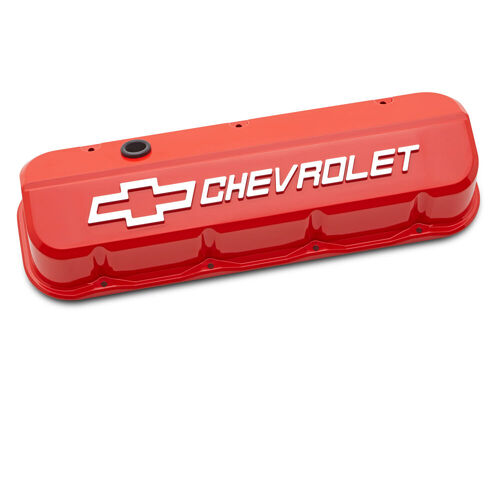 Proform , Chevrolet Big-Block Slant-Edge Valve Covers, Chevy Orange; Tall; Raised and Milled Emblems
