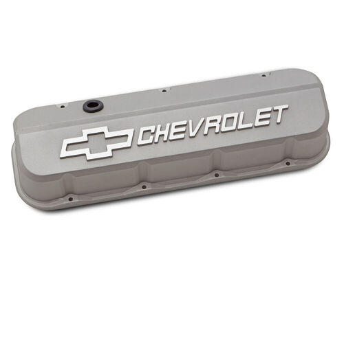 Proform , Chevrolet Big-Block Slant-Edge Valve Covers, Cast Gray Crinkle; Tall; Raised and Milled Emblems